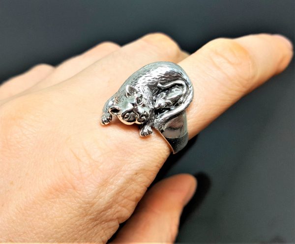 Cat and Mouse Ring STERLING SILVER 925 Animals Jewlery Talisman