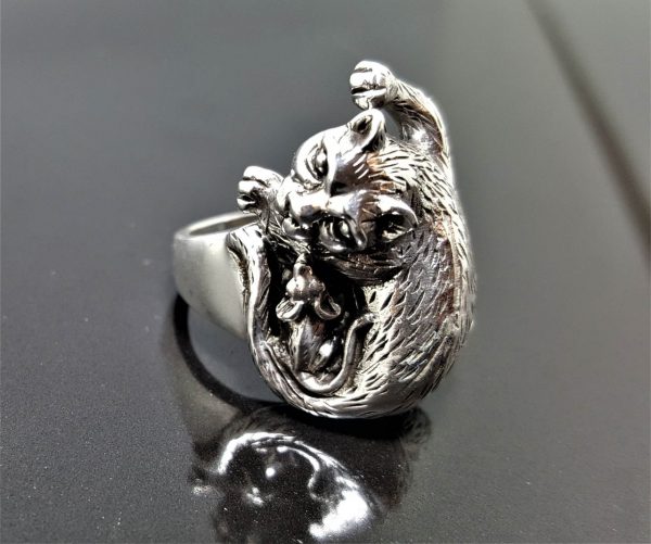 Cat and Mouse Ring STERLING SILVER 925 Animals Jewlery Talisman