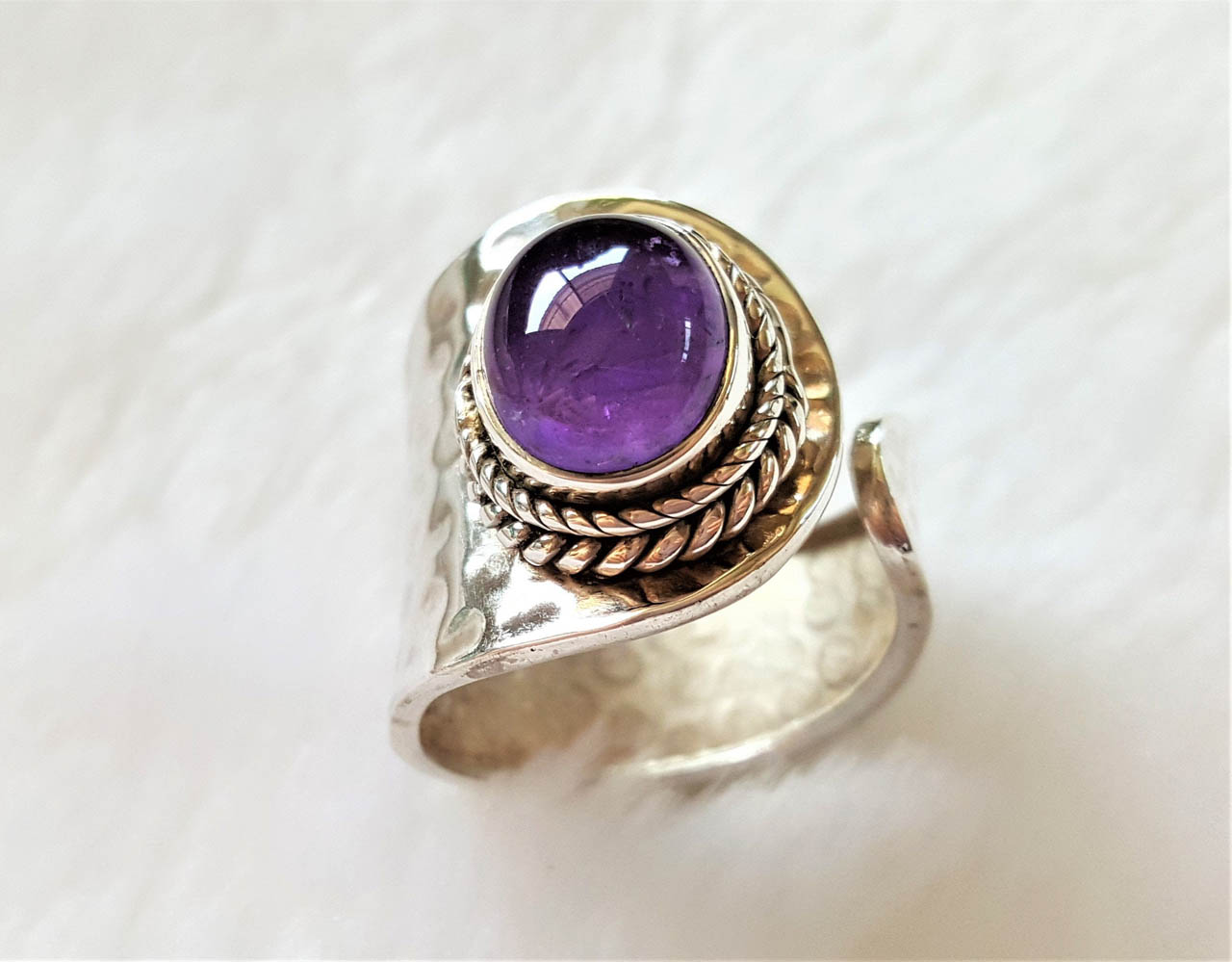 STERLING SILVER 925 Genuine Amethyst Ring Free Size Hammered Ring ...