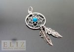 Dream Catcher 925 Sterling Silver Double Feather Turquoise Pendant American Indian Tribal Chief