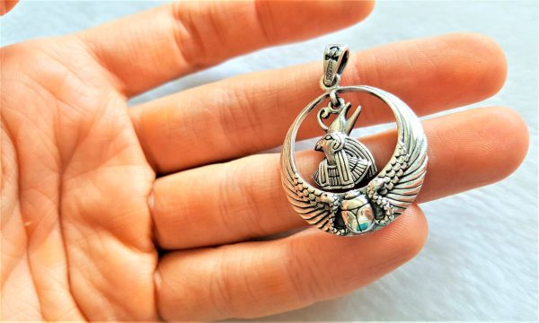 HORUS Pendant STERLING SILVER 925 God of Egypt Falcon Scarab Snake Egyptian Ankh Sacred Symbol Talisman Amulet Handmade
