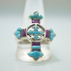 Gothic Cross Ring STERLING SILVER 925 Natural Turquoise Purple Howlite Labrodorite Handmade Unique Design