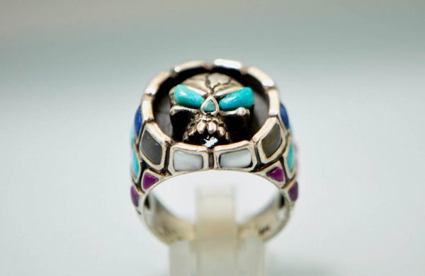 Skull Ring STERLING SILVER 925 Natural Turquoise Purple Howlite Lapis Mother of Pearl Labradorite Genuine Gemstones