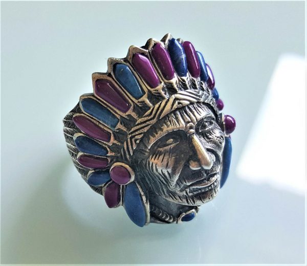 American Indian Ring STERLING SILVER 925  Chief Warrior Natural Lapis Lazuli & Purple Howlite Ring Spirit Amulet Talisman Heavy 20 grams