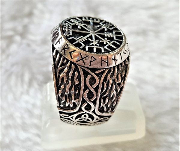 Helm of Awe Ring STERLING SILVER 925 Runic Compass Aegishjalmur Thor Hammer Mjolnir Protective Amulet Norse Viking