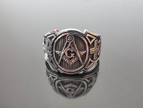 Masonic Ring STERLING SILVER 925 MASON Illuminati Masonic Sacred Symbols G Letter Geometry Symbol Square & Compasses Amulet Talisman