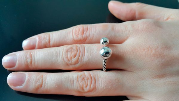 STERLING SILVER 925 Two Balls Rope band Geometric Modern Ring Adjustable Simple Beauty Exclusive Design Gift for Her Size 5,7,8,9