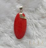 Sterling Silver 925 Natural Red Coral Pendant Custom Made Gift Long Oval