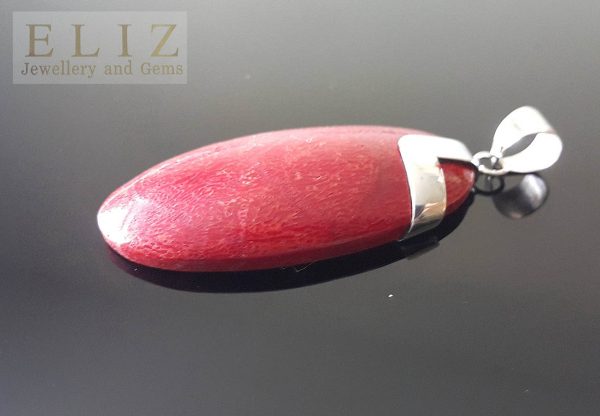 Sterling Silver 925 Natural Red Coral Pendant Custom Made Gift Long Oval