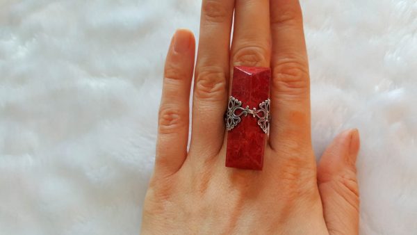 Sterling Silver 925 Ring Natural Coral Extremely Beautiful One Of A Kind Exclusive Handmade Work Adjustable Size 6-7