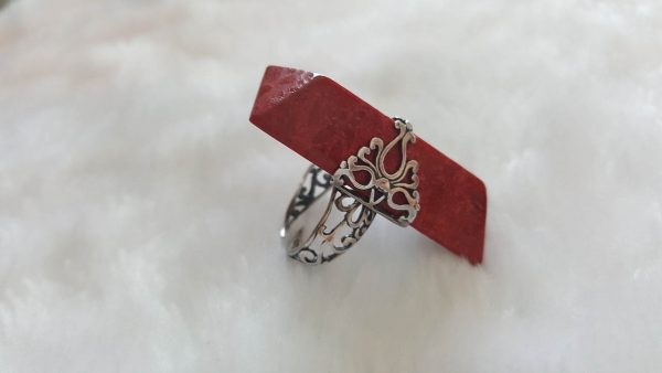 Sterling Silver 925 Ring Natural Coral Extremely Beautiful One Of A Kind Exclusive Handmade Work Adjustable Size 6-7