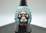 925 Sterling Silver Skull Natural Turquoise Amethyst Labadorite American Indian Chief Skull Ring