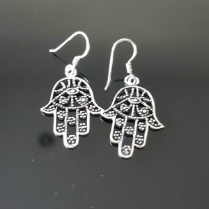 Sterling Silver Earrings Hamsa Humsa Hand Protection Evil Eye Hand of Fatimaion Gift