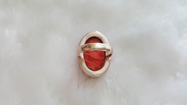 Sterling Silver 925 Natural Red Coral Ring Oval Shape Extra Large Size 6.5