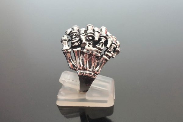 Skeleton Hands Ring 925 Sterling Silver Skull Biker Goth Punk Rock