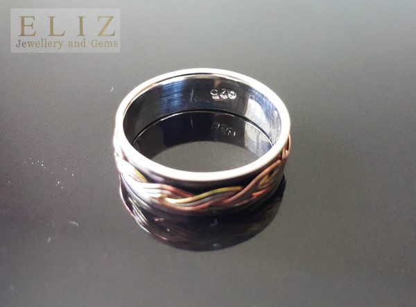 Unique Design Spinner .925 STERLING SILVER Ring with mild Copper and Brass Accents Meditation Antistress Exclusive Gift