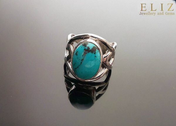 925 Sterling Silver Celtic Nordic knot Turquoise Ring Size 7