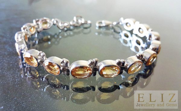 Genuine CITRINE Sterling Silver Bracelet Power of SUN Stone of Succes 7.5 inches Adjustable