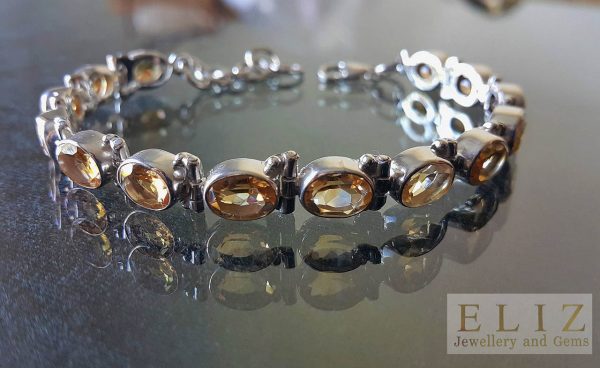 Genuine CITRINE Sterling Silver Bracelet Power of SUN Stone of Succes 7.5 inches Adjustable