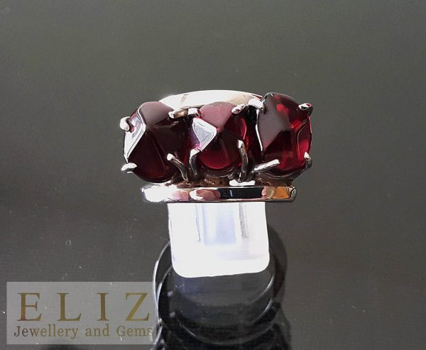 Genuine Garnet Cabochon Faceted Sterling SIlver Ring Size 8.5