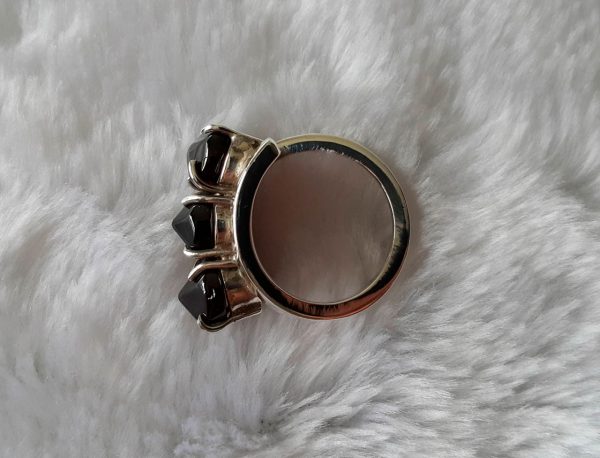Genuine Garnet Cabochon Faceted Sterling SIlver Ring Size 8.5