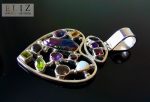 Huge Multi Gem Stones Sterling Silver Heart Pendant