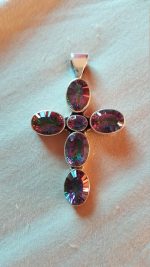 925 Sterling Silver Pendant Natural Mystic Topaz Cross Jesus Christ 20 gr