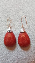 925 Sterling Silver Balinese Natural Genuine Red Coral Earrings 9.8 gr