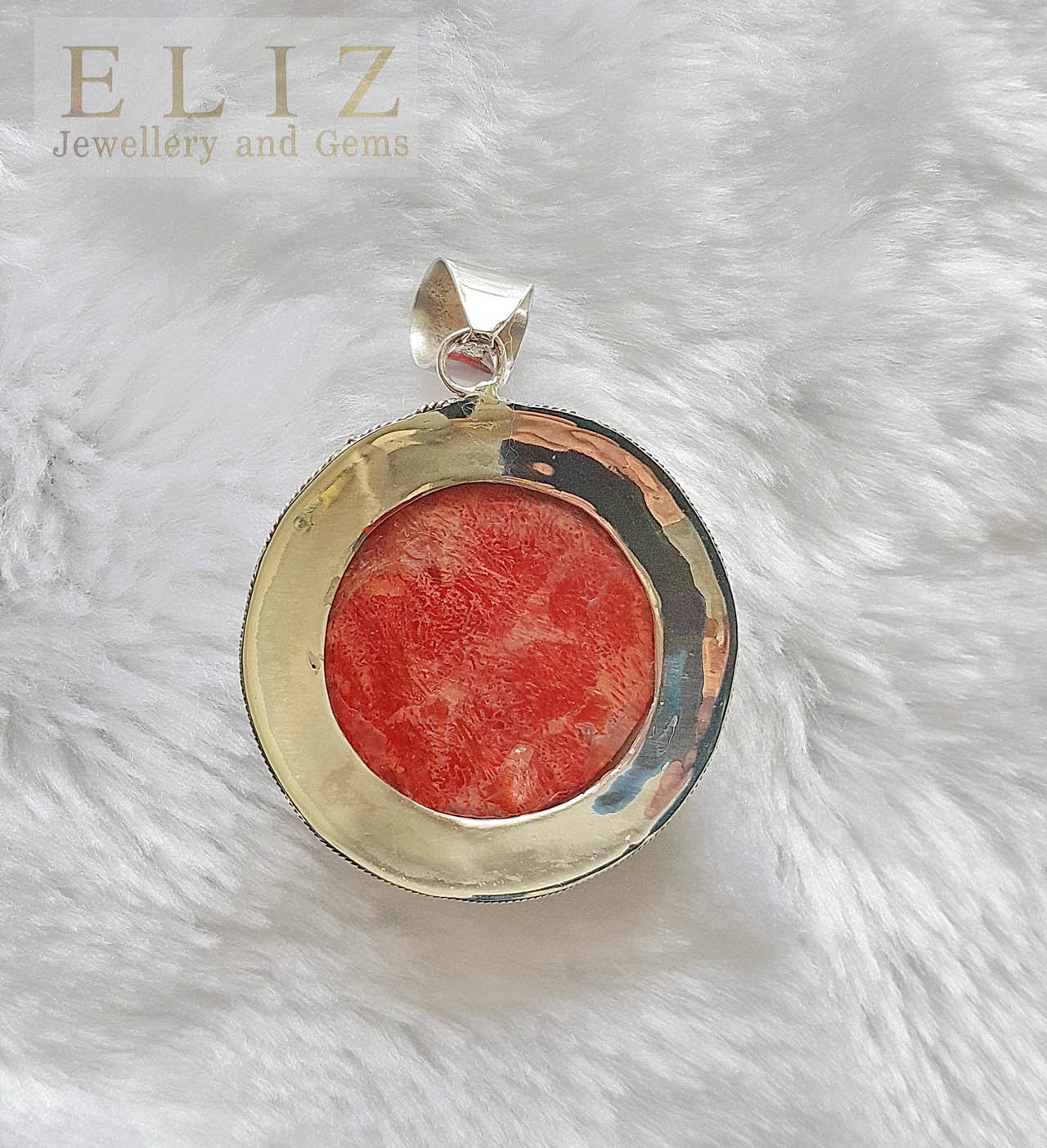 Large Sterling Silver 925 Natural Red Coral Pendant Custom Made Gift
