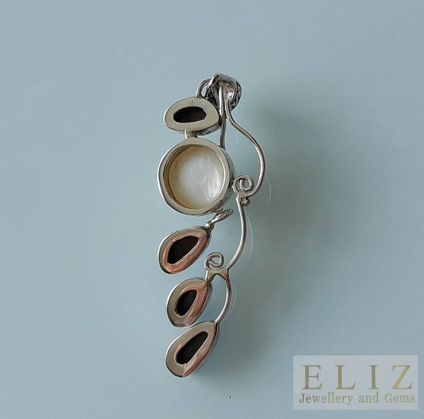 Genuine Australian Opal & Mobe Pearl Sterling Silver 925 Unique Pendant Exclusive Gift Precious Gems