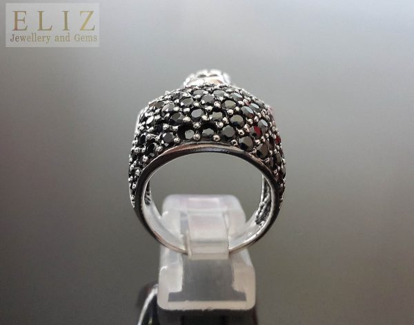 Exclusive 925 Sterling Silver Black Diamond Cubic Zirconia Skull Punk Goth Biker Rocker Ring 8.5, 9.5, 11,12, 13