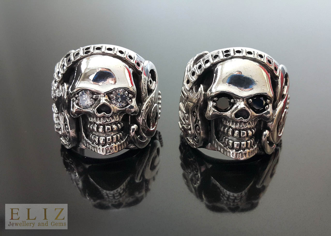 MJG Sterling Silver Trinity Skull Ring - Biker Style, Size 11, 23 Grams - Made In USA