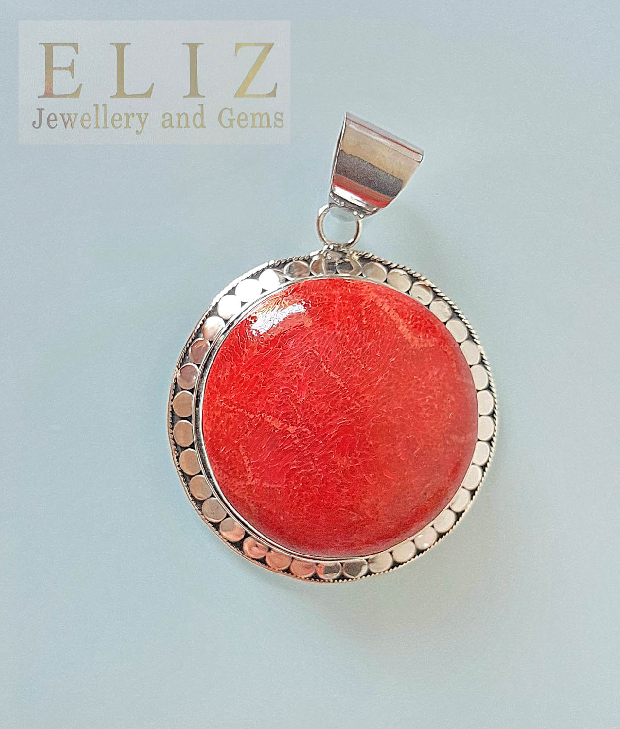 Eliz Sterling Silver 925 Natural Red Coral Pendant Custom Made Gift 