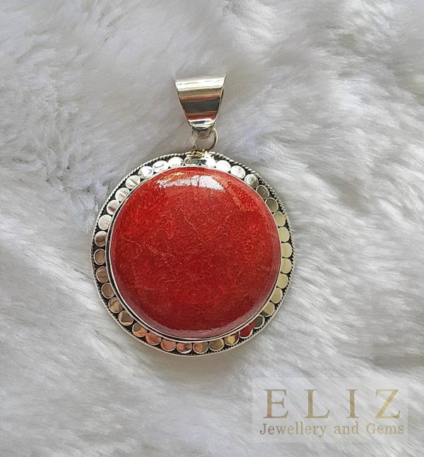 Large Sterling Silver 925 Natural Red Coral Pendant Custom Made Gift
