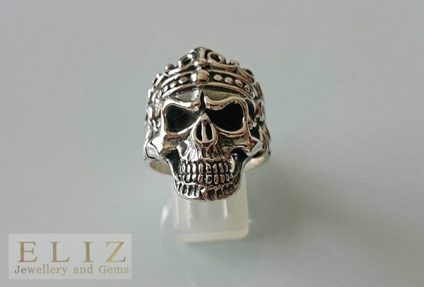 Skull Ring Sterling Silver 925 King Crown Skull Punk Goth Rock Biker Ring