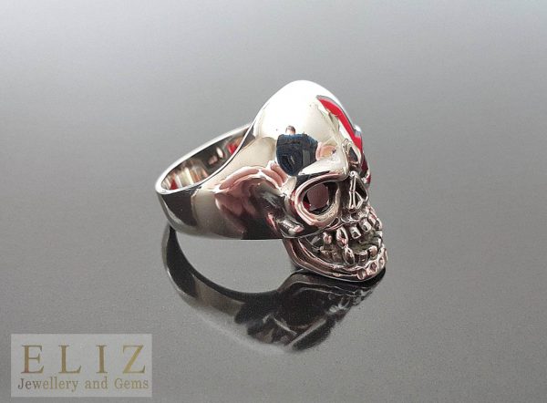 Exclusive 925 Sterling Silver Black Diamond Cubic Zirconia Vampire Skull Iced Eyes Punk Goth Biker Rocker Ring 9.5',11'