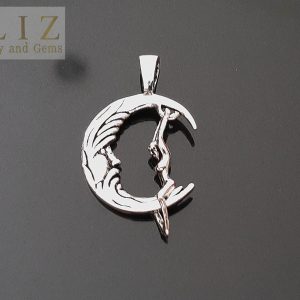 Crescent Moon Swinging Luna Woman/Elf .925 Sterling Silver Pendant 1'LX.75'W