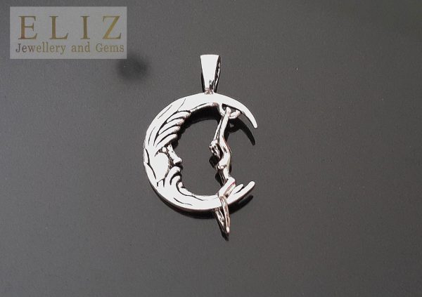 Crescent Moon Swinging Luna Woman/Elf .925 Sterling Silver Pendant 1'LX.75'W