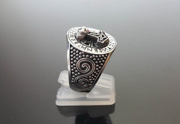 925 Sterling Silver Ring Thor's Hammer Mjolnir Viking Scandinavian Norse Runes Protective Amulet