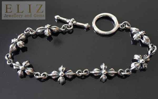 Gothic Flower .925 Sterling Silver T Clasp 8' Bracelet 23.7 Gram's