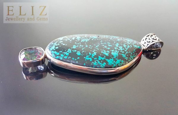 Giant Exclusive Custom made Pendant Turquoise Gemstone & Mystic Quartz 60 grams Natural Gemstones