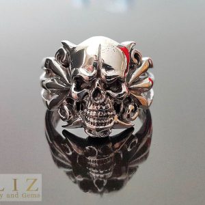 925 Sterling Silver Pirate  Skull biker goth punk rocker Ring 9.5' 10.25'
