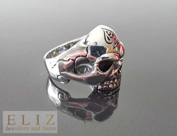 925 Serling Silver Lucky Number 13 Ace Of Spades half Jaw Skull Ring goth punk biker 10.3/4' 11.5'