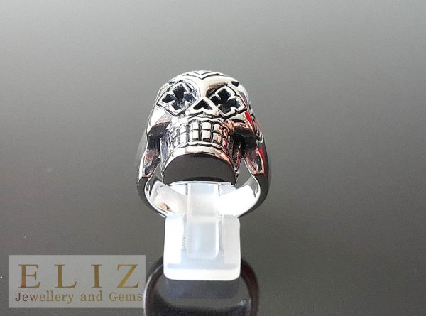 925 Sterling Silver Tribal Fleur De Elise Royal Lily Iron Cross Skull Ring 10',11'