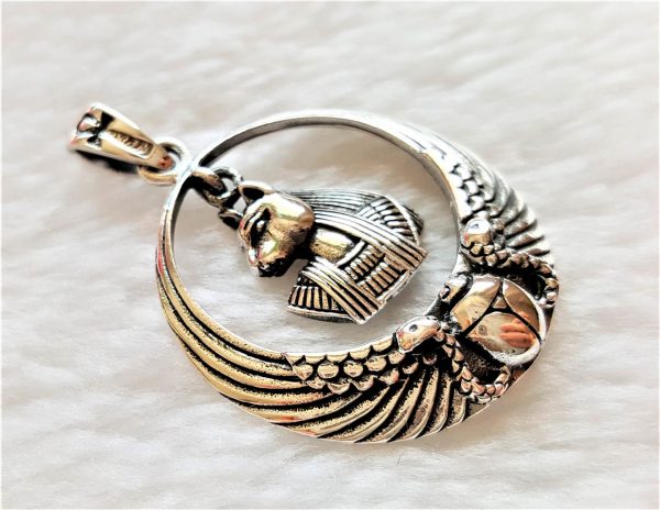 BASTET Goddess of Egypt 925 Sterling Silver Pendant Cat Scarab Snake Egyptian Ankh Sacred Symbol Talisman Amulet Handmade