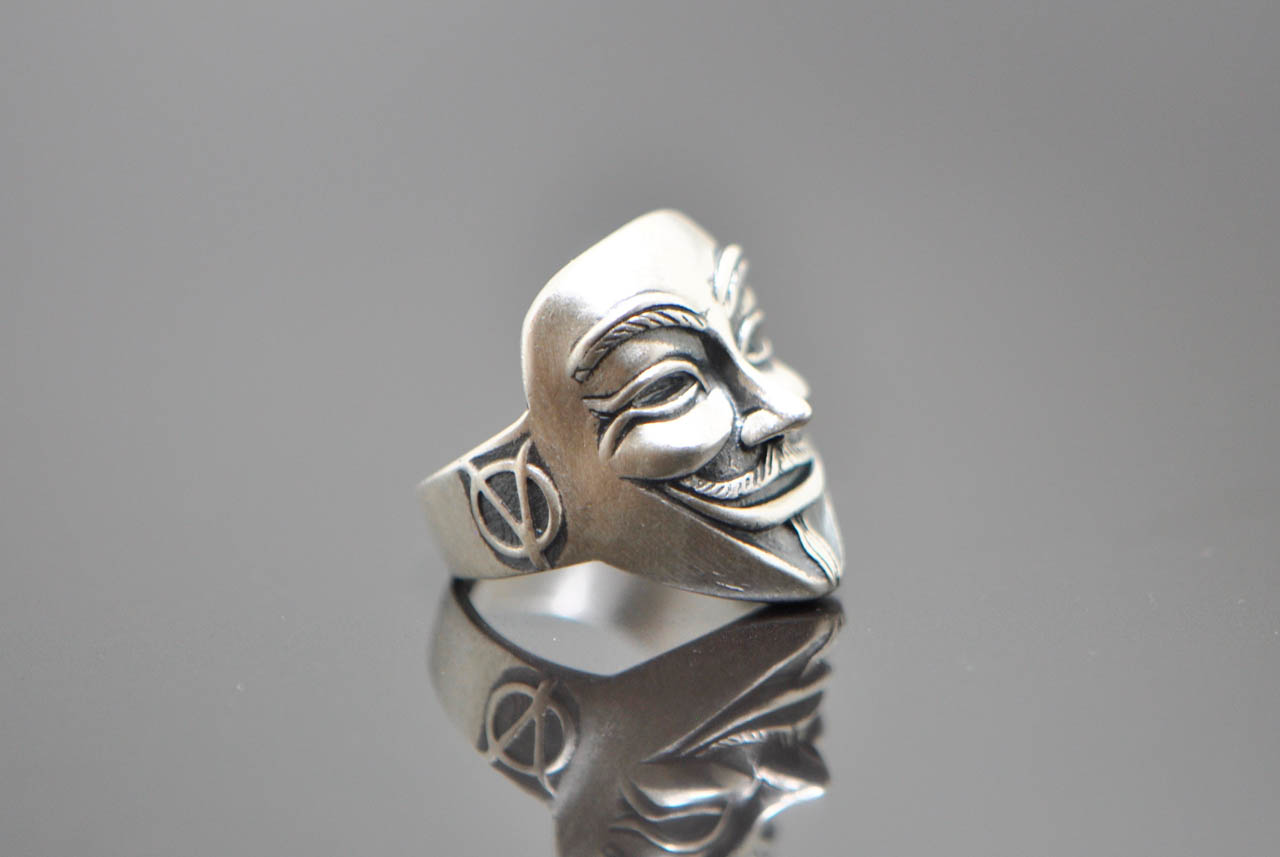 mask ring Polished Silver Guy Fawks Ring ring size U.S 5.5-13 available.