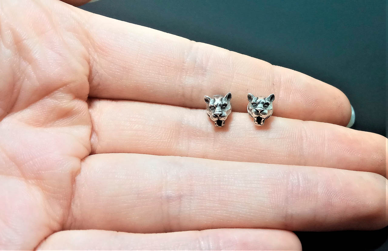 Panther Stud Earrings STERLING SILVER 925 Wild Cat Totem Animal - ELIZ  Jewelry and Gems