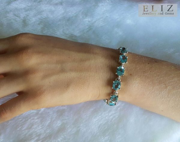 Eliz Sterling Silver 925 Genuine Sky Blue TOPAZ Bracelet Adjustable 7-7.5 inches Natural Gemstone