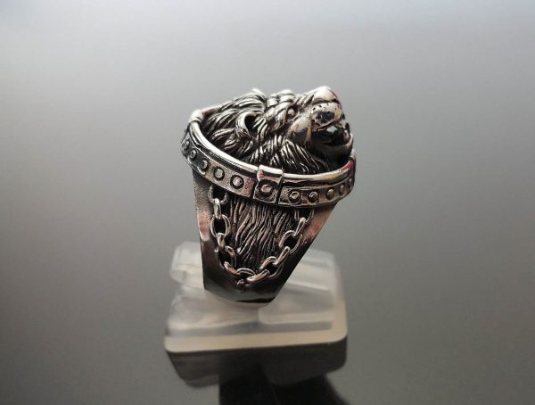 Lion Ring STERLING SILVER 925 Chained Lion Head Royal Power Leo King's Exclusive Gift Talisman