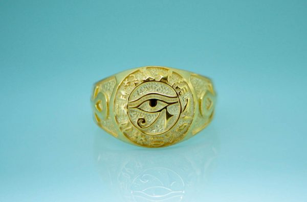 Eye of Horus Ring Egyptian Ankh Gold Plating Pure Solid 925 Sterling Silver Ring Talisman Amulet